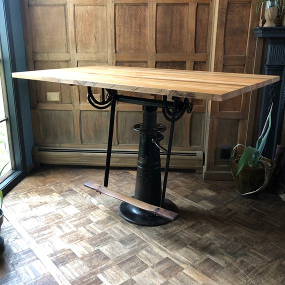 Antique Cast Iron Drafting Table, Industrial Dining Table, Vintage Standing Desk, Adjustable Drafting Table, Cast Iron Metal Pedestal Table