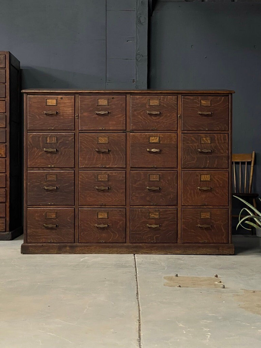 Large Antique File Library Bureau Sole Makers, Tiger Oak