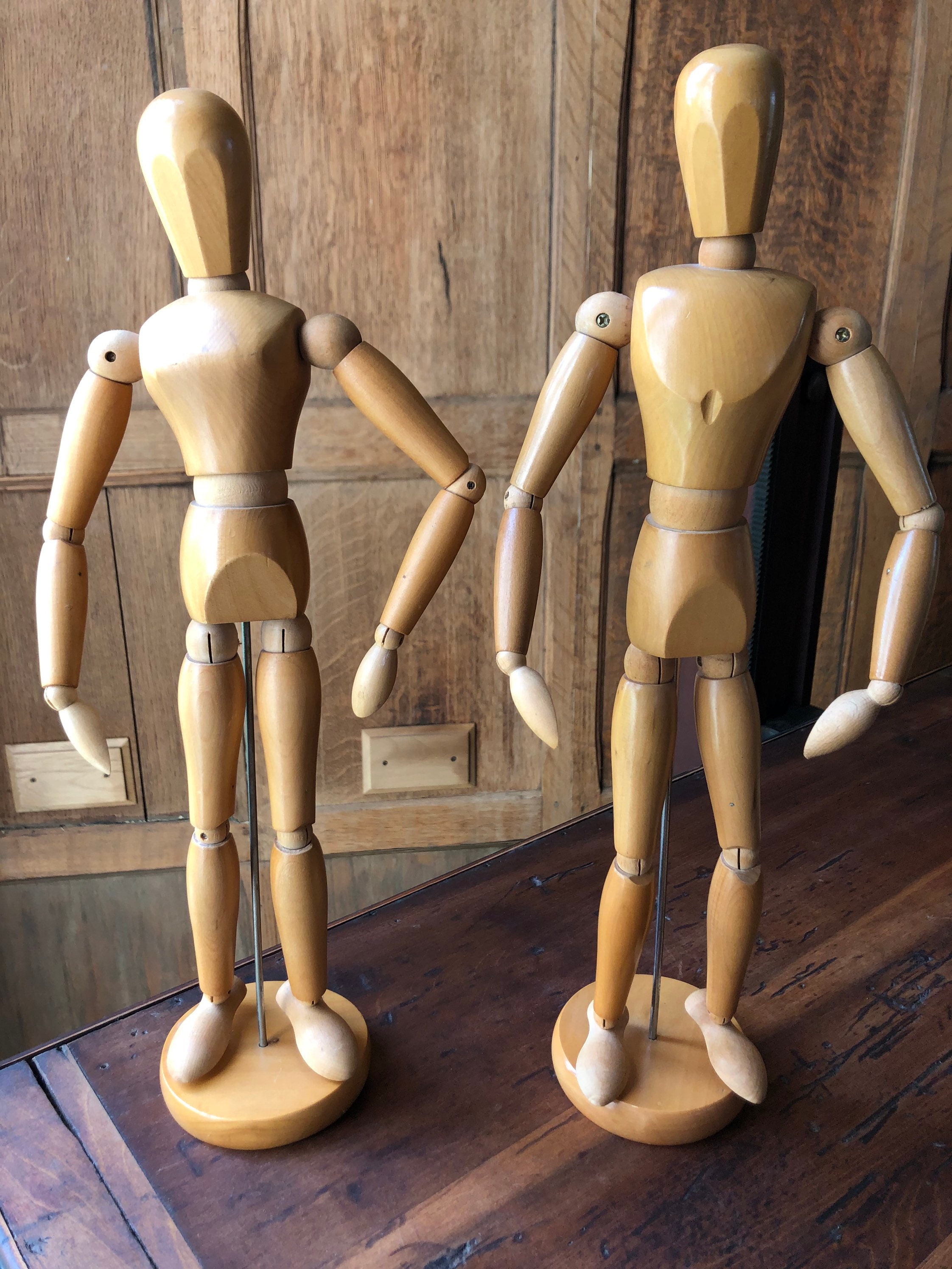 Vintage Wood Art Mannequins, Set Of Five Manikins, Poseable Manikin, Anatomical Models, Small