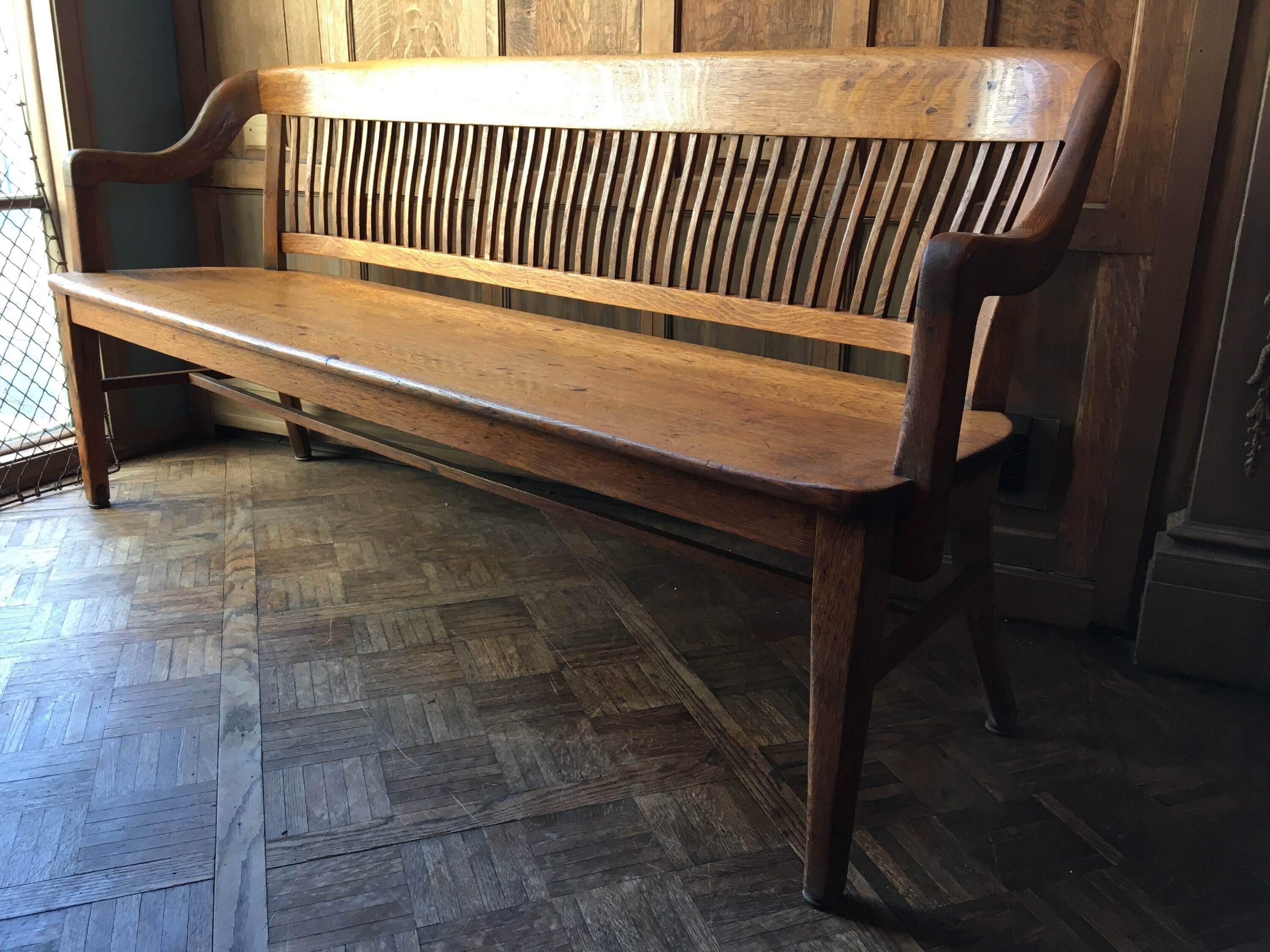 Antique Wood Bench, Oak Deacons Bench, Wood Entryway Bench