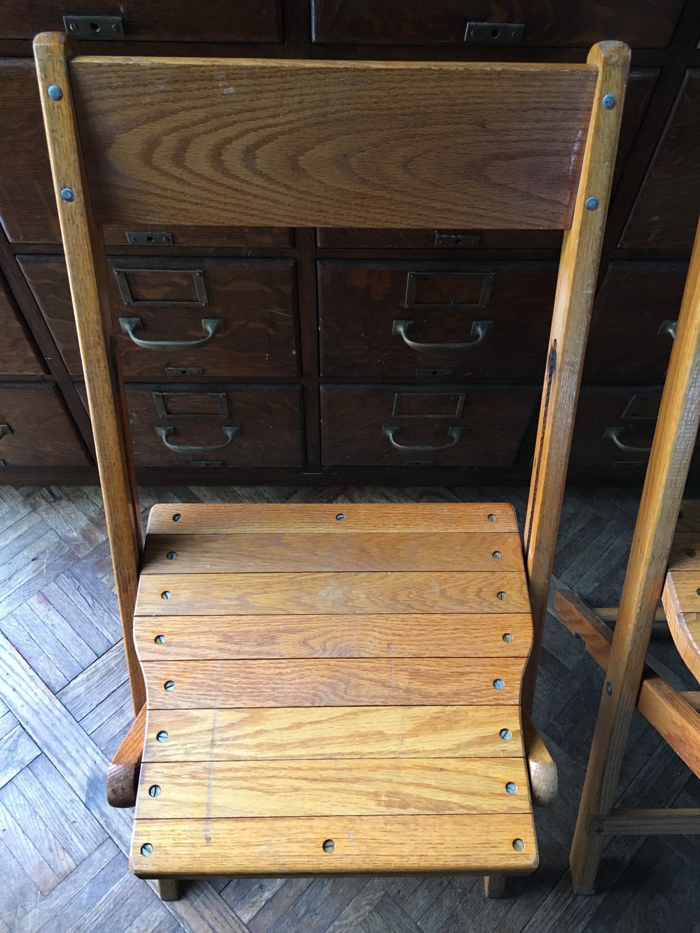 PAIR of Oak Folding Chairs, Vintage Theater Seats, Set of Two, Folding Chairs for Adults
