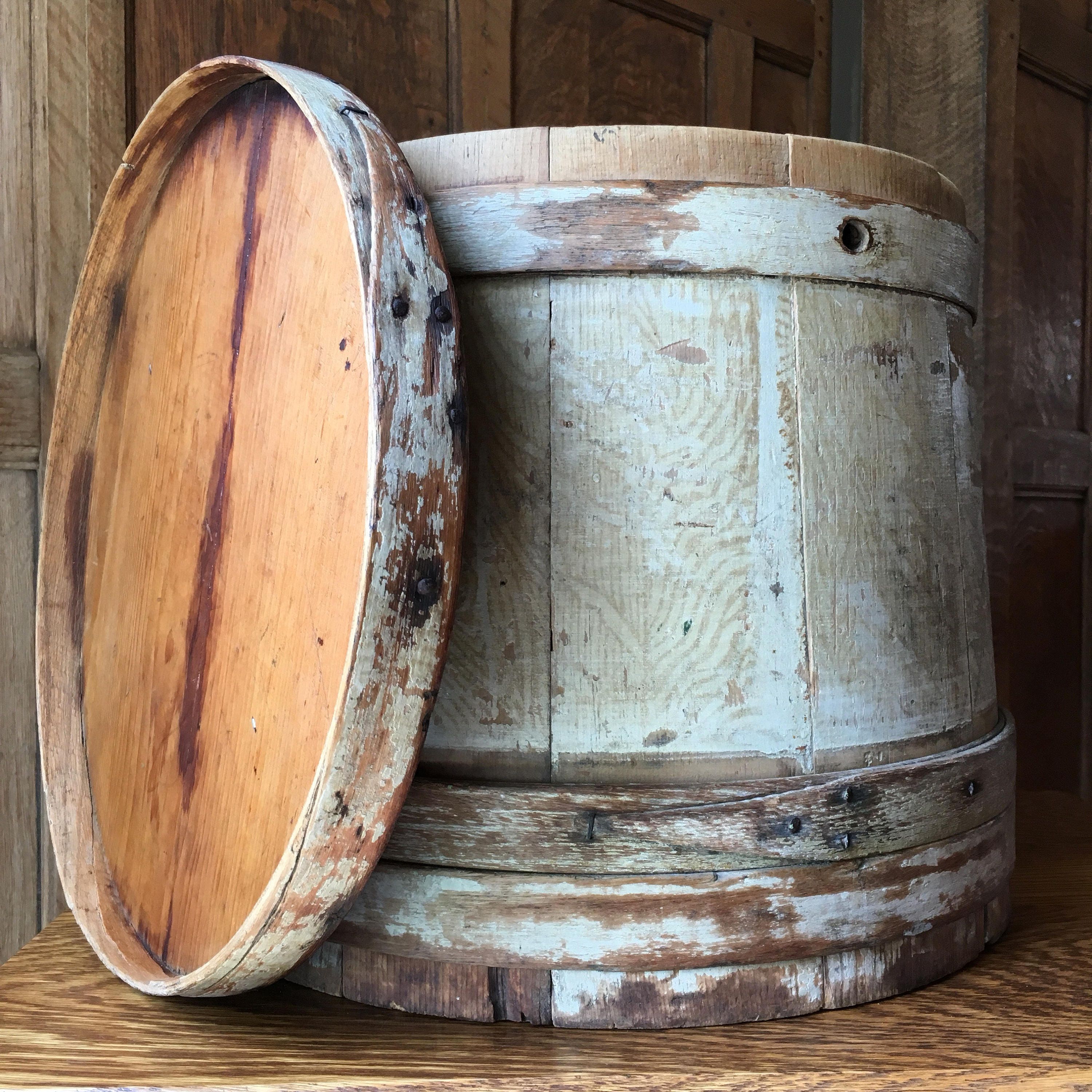 LARGE Wood Firkin, Pantry Box, Antique Wood Cheese Box, Handmade Wooden Bucket, Primitive Sugar