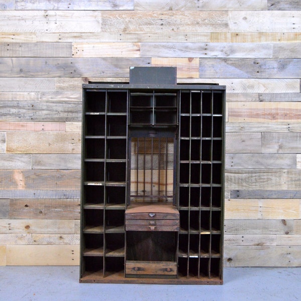 RESERVED - Antique Post Office Sorting Cabinet, Post Office Box, Metal Cubby, Post Office Window