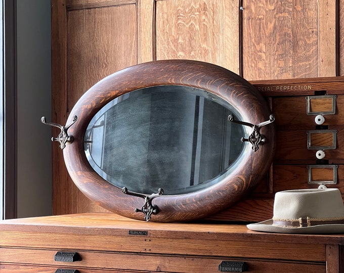 Antique Hat Rack Mirror, Antique Oval Mirror, Mirror With Hooks, Coat