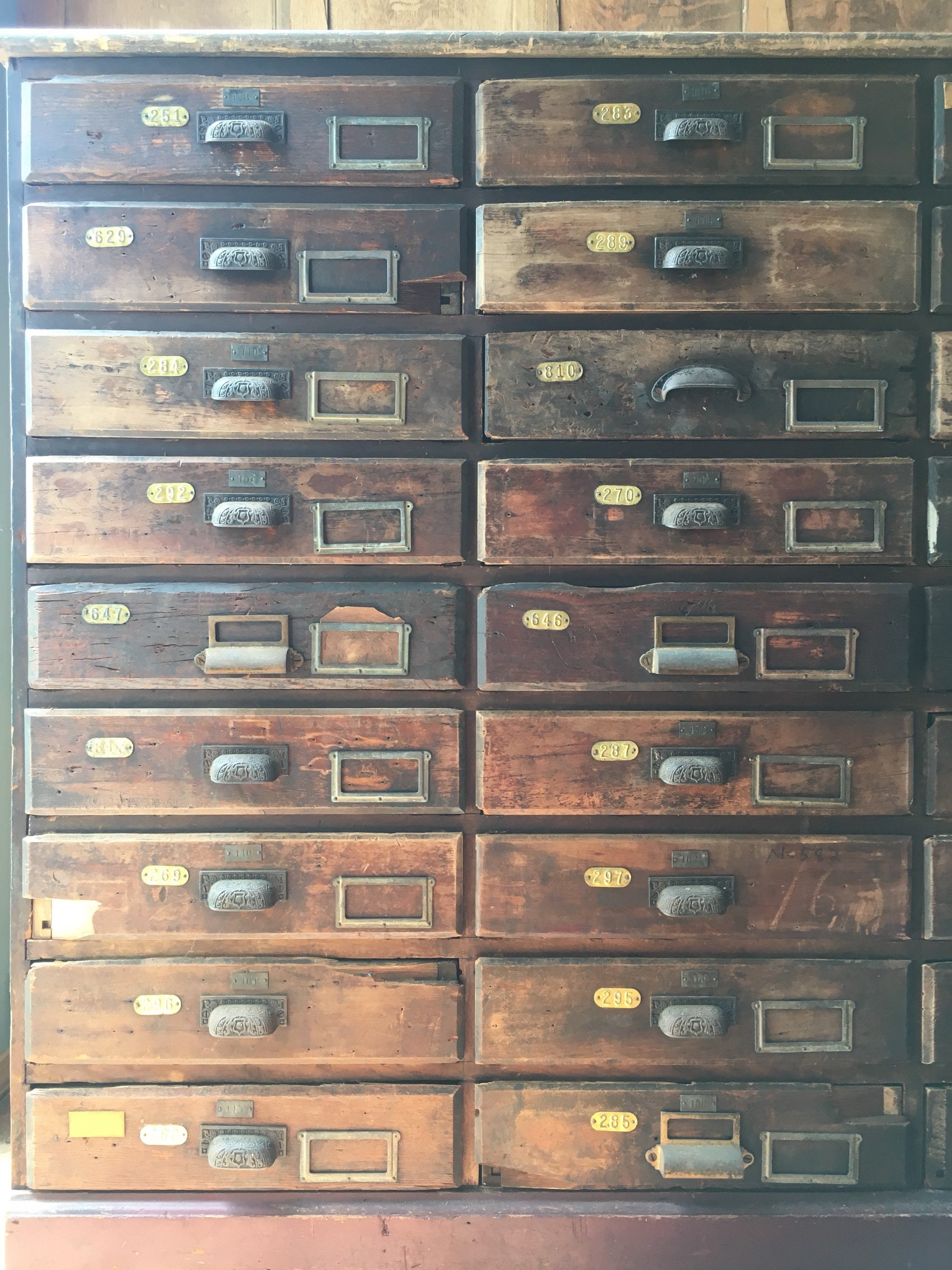 Antique Hardware Store Drawer Unit, Industrial Wood Parts