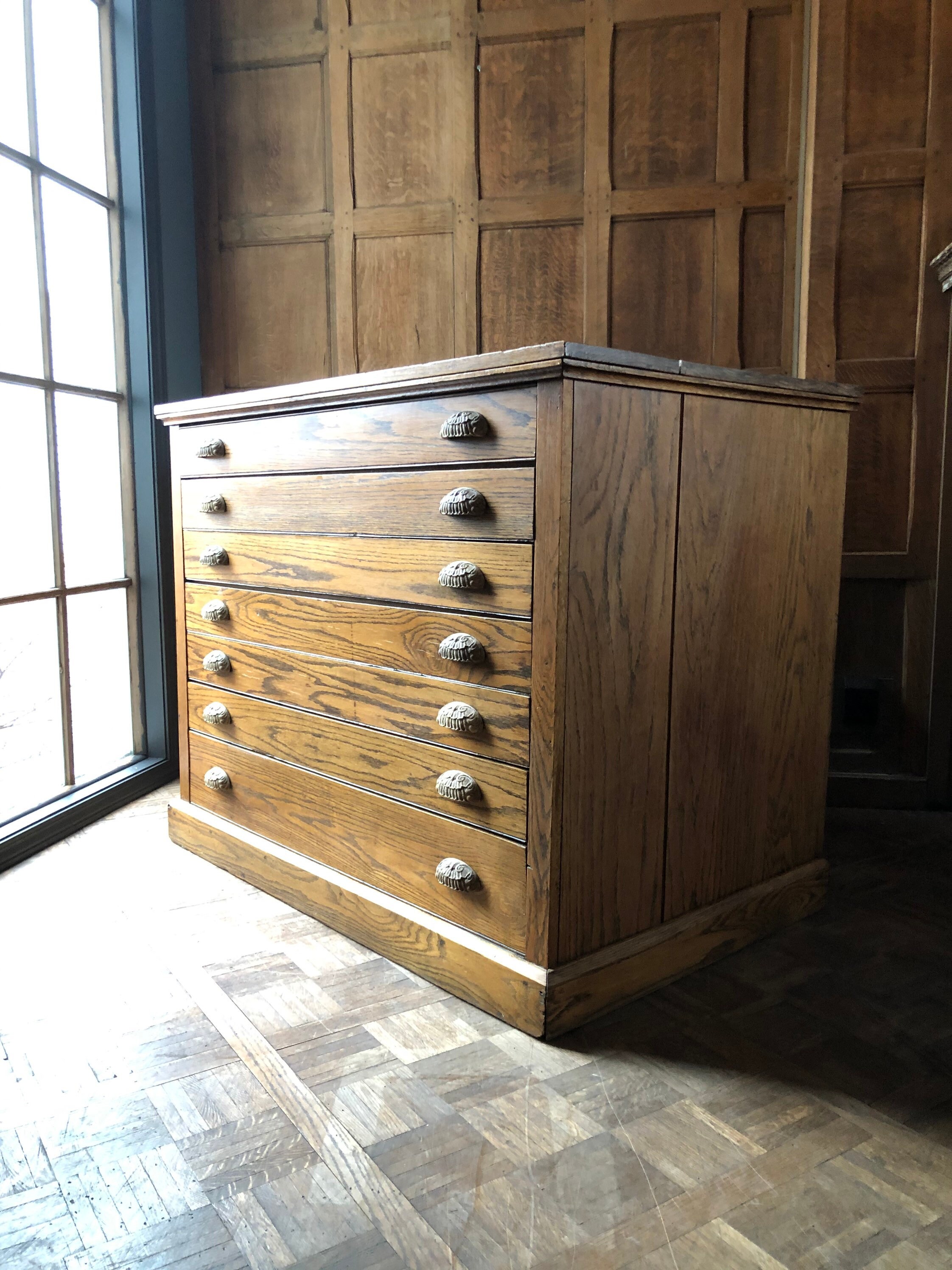 LARGE Antique Flat File Antique Oak Map Apothecary