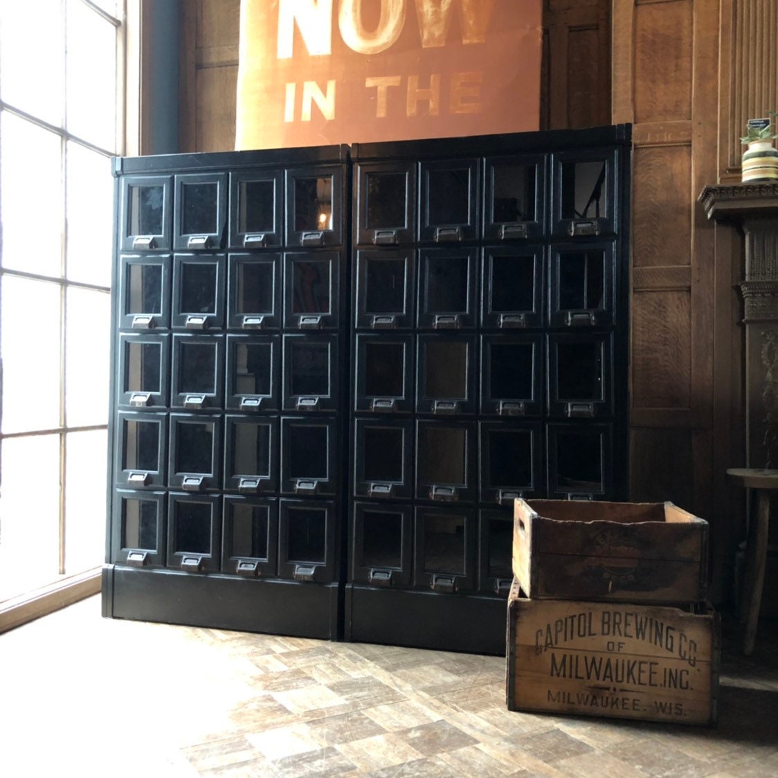 Vintage Apothecary Cabinet With Glass Doors Black Multi Drawer