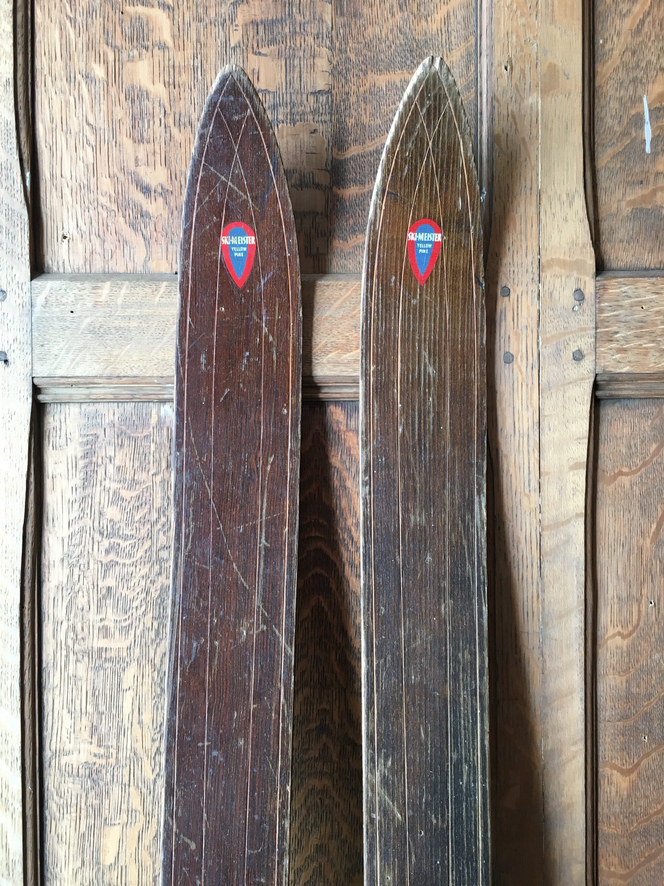 Antique Wood Skis, Ski Meister Wood Skis, Antique Downhill