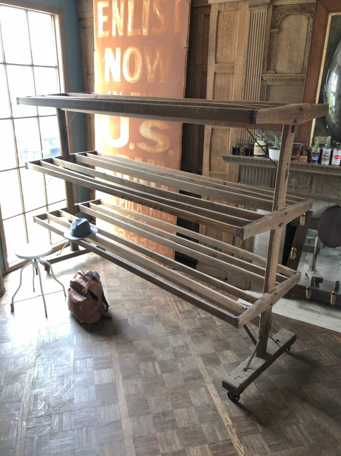 HUGE Antique Drying Rack, Wood Retail Display, Oversized Garment Rack