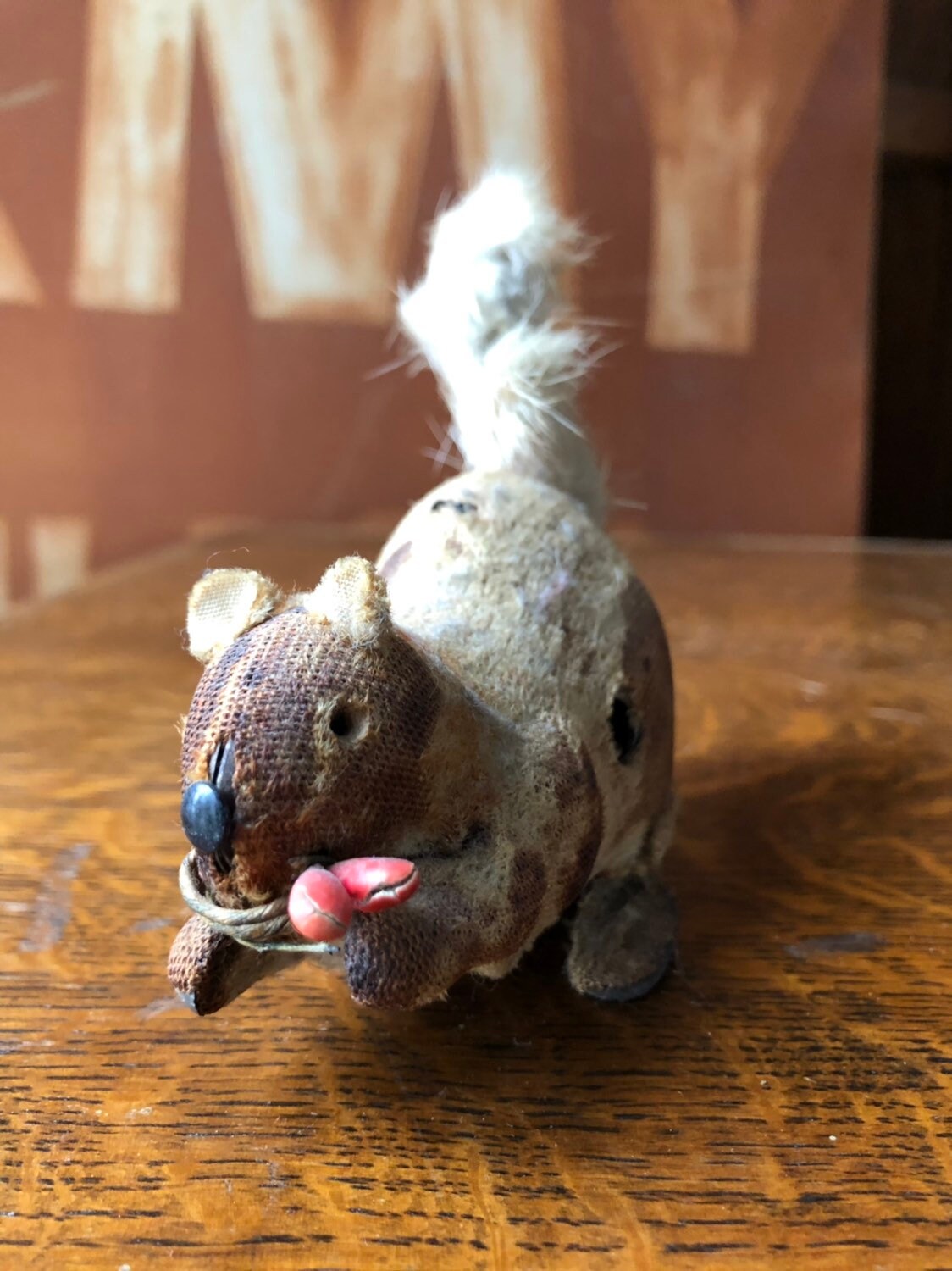 Antique Squirrel Wind Up Toy, Mohair Squirrel Toy, Mechanical Squirrel