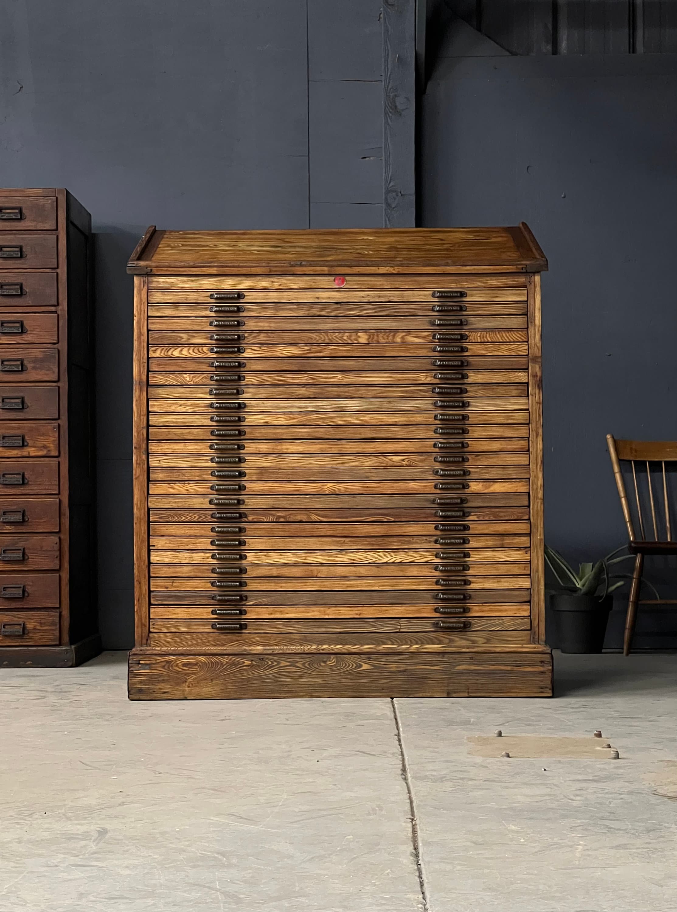 Antique Double Stack Wooden Flat File Cabinet with Hairpin Legs