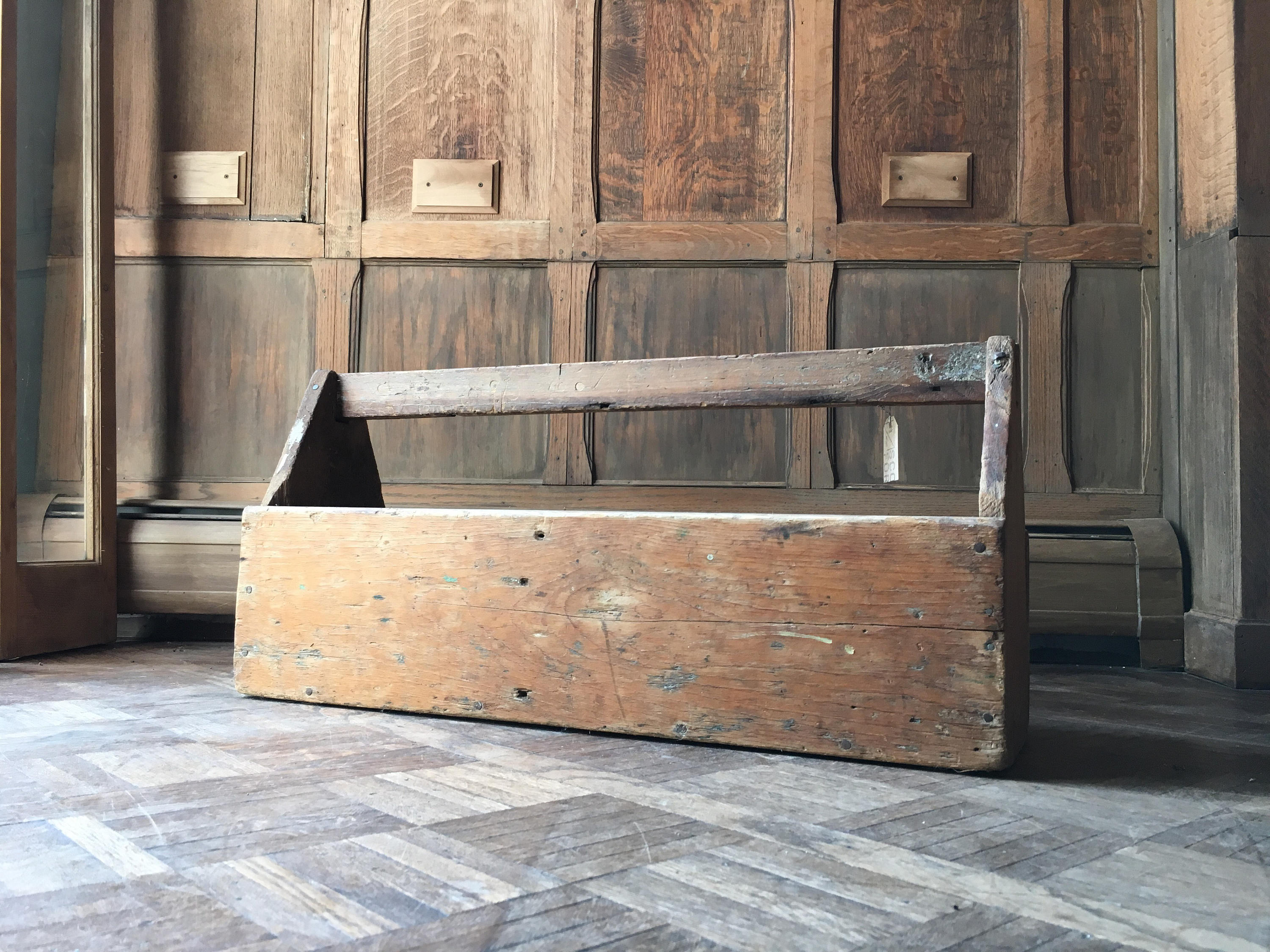 Large Antique Tool Caddy Handmade Wood Tool Box Rustic Wooden Toolbox 