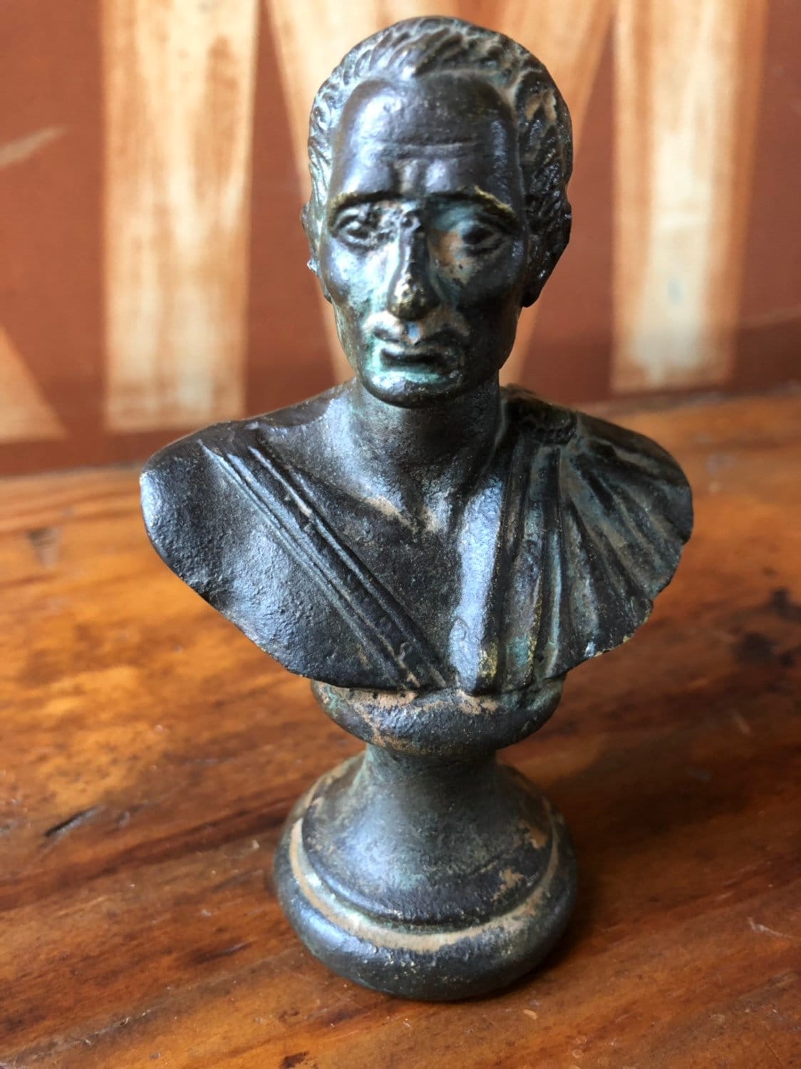 Vintage Julius Caesar Brass Bust, Mini Bust, Miniature Sculpture, Brass