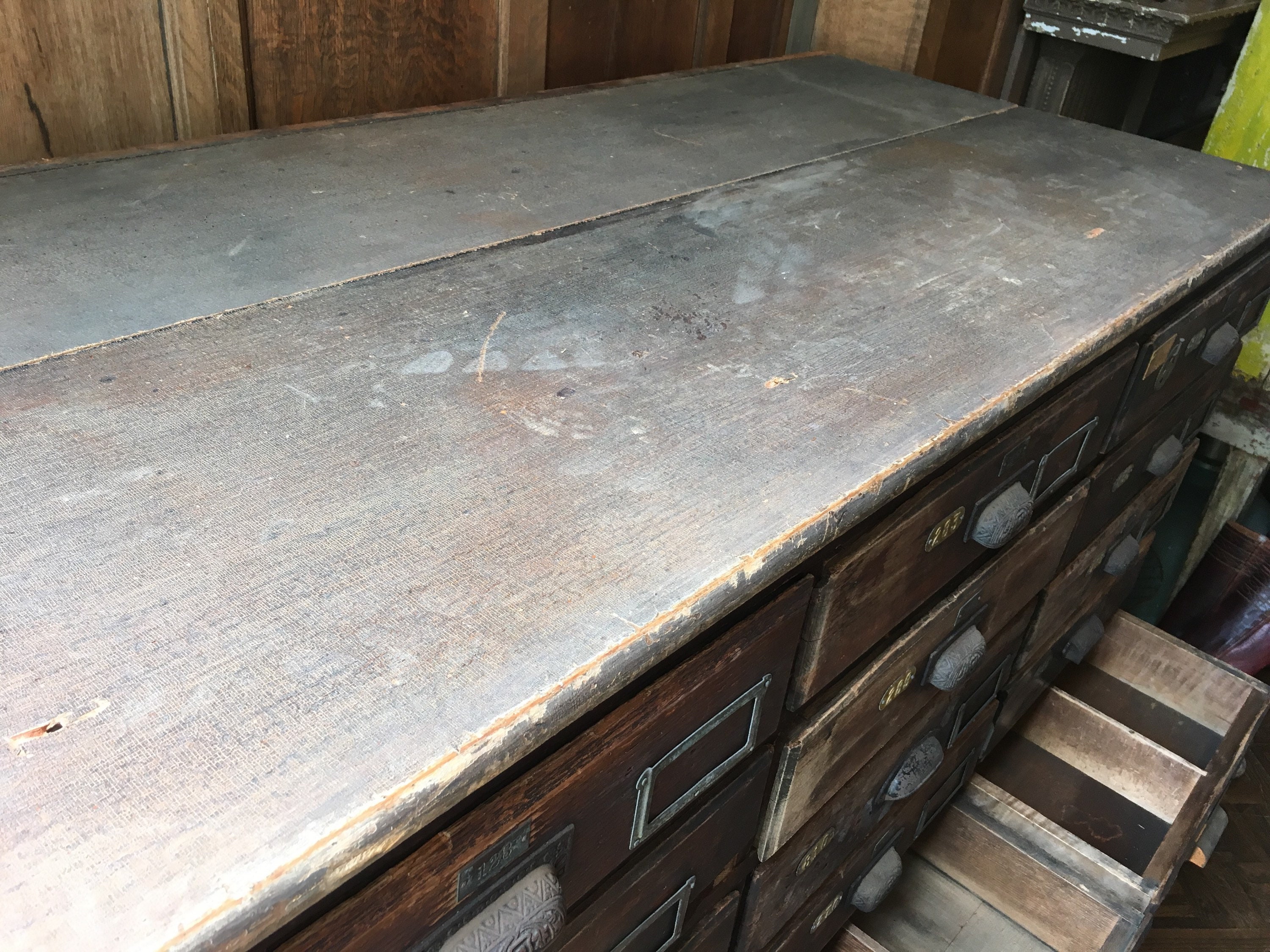 Antique Hardware Store Drawer Unit, Industrial Wood Parts