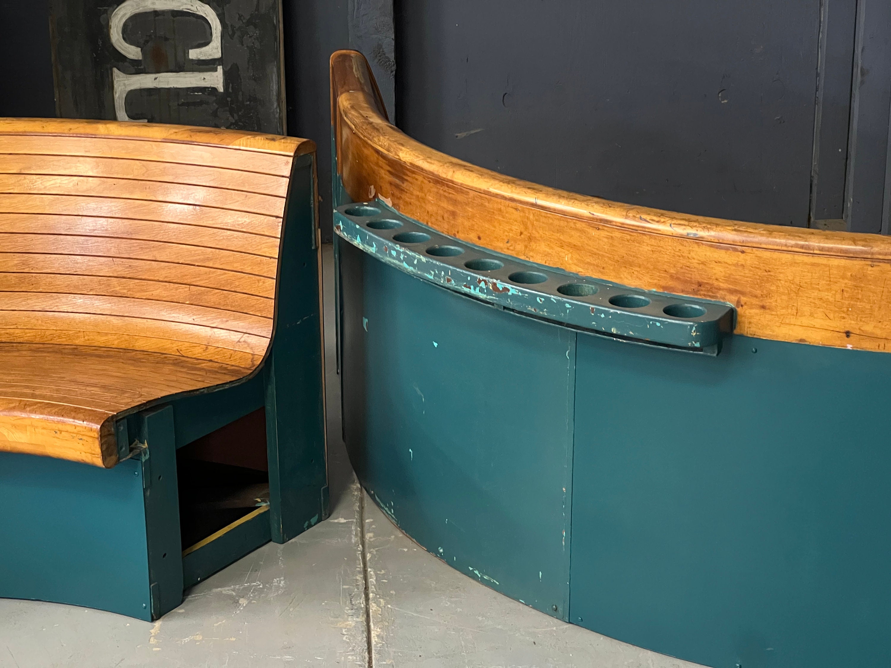 Antique Brunswick Bowling Alley Bench, Large UShape Maple Bowling