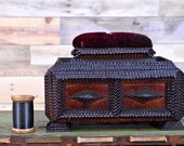 Early 1900s Tramp Art Sewing Box, Antique Sewing Box, Pin Cushion, Folk Art