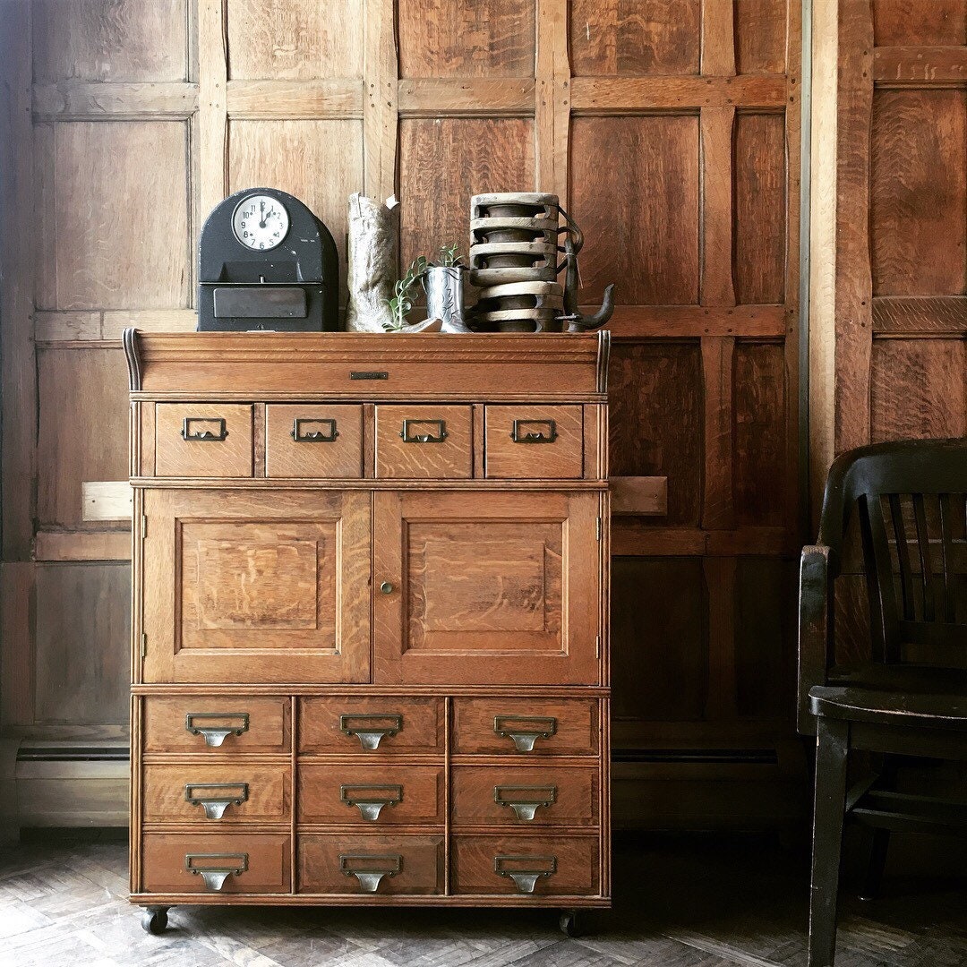 Vintage Oak Card Catalog Oak Card File Large Storage Cabinet Vintage Drawer Unit Apothecary Cabinet