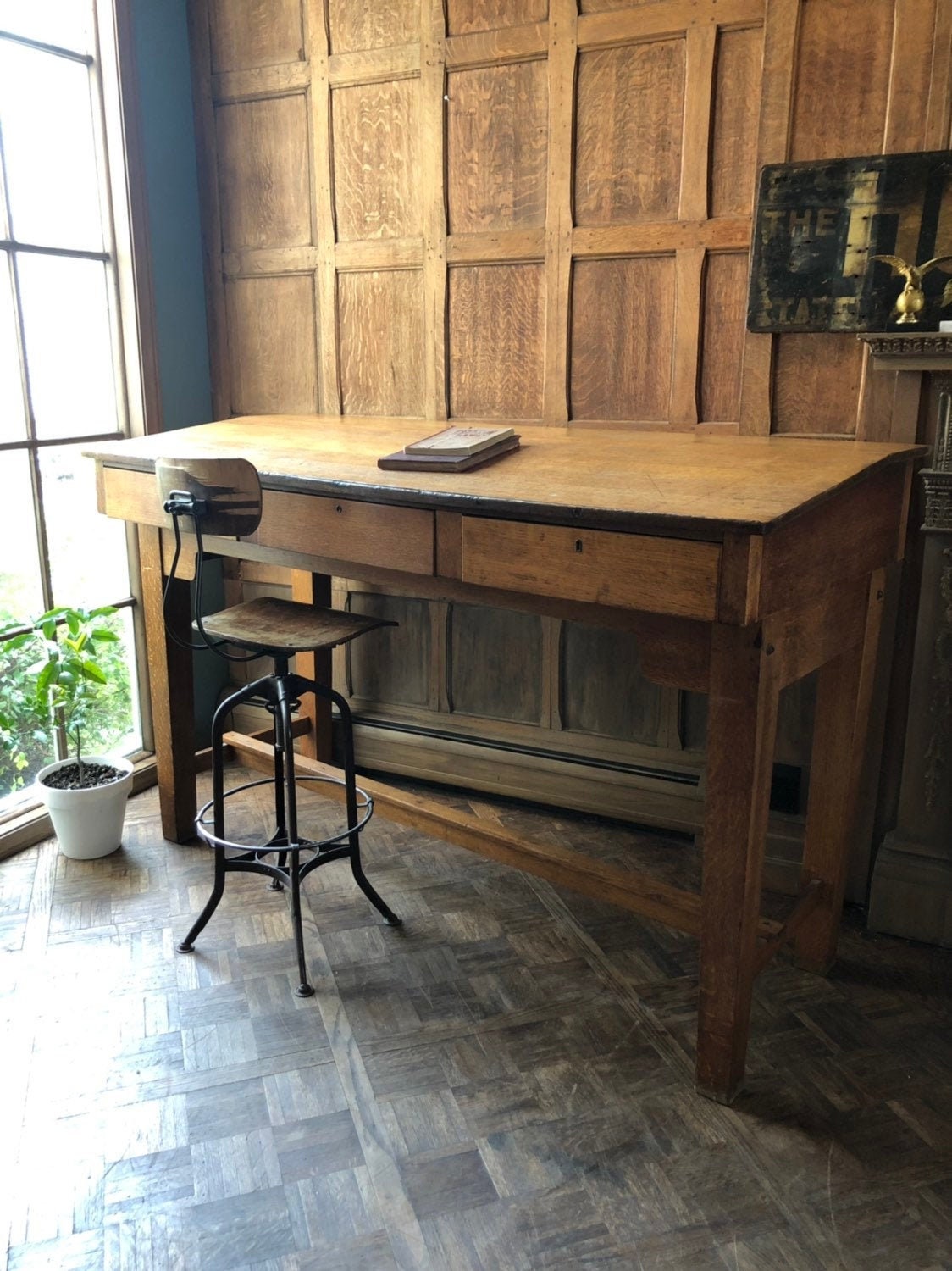 Reserved Large Antique Standing Desk Quarter Sawn Oak