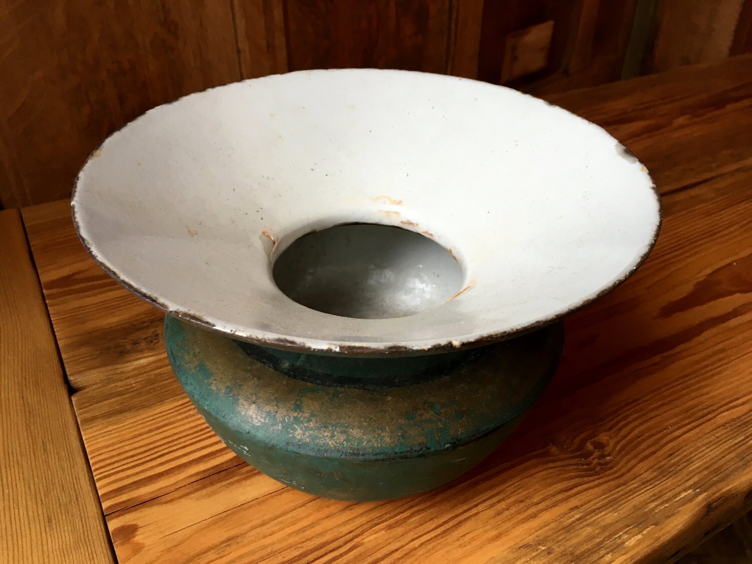 Antique Spittoon, Porcelain Enameled Cast Iron Spittoon, Western Decor