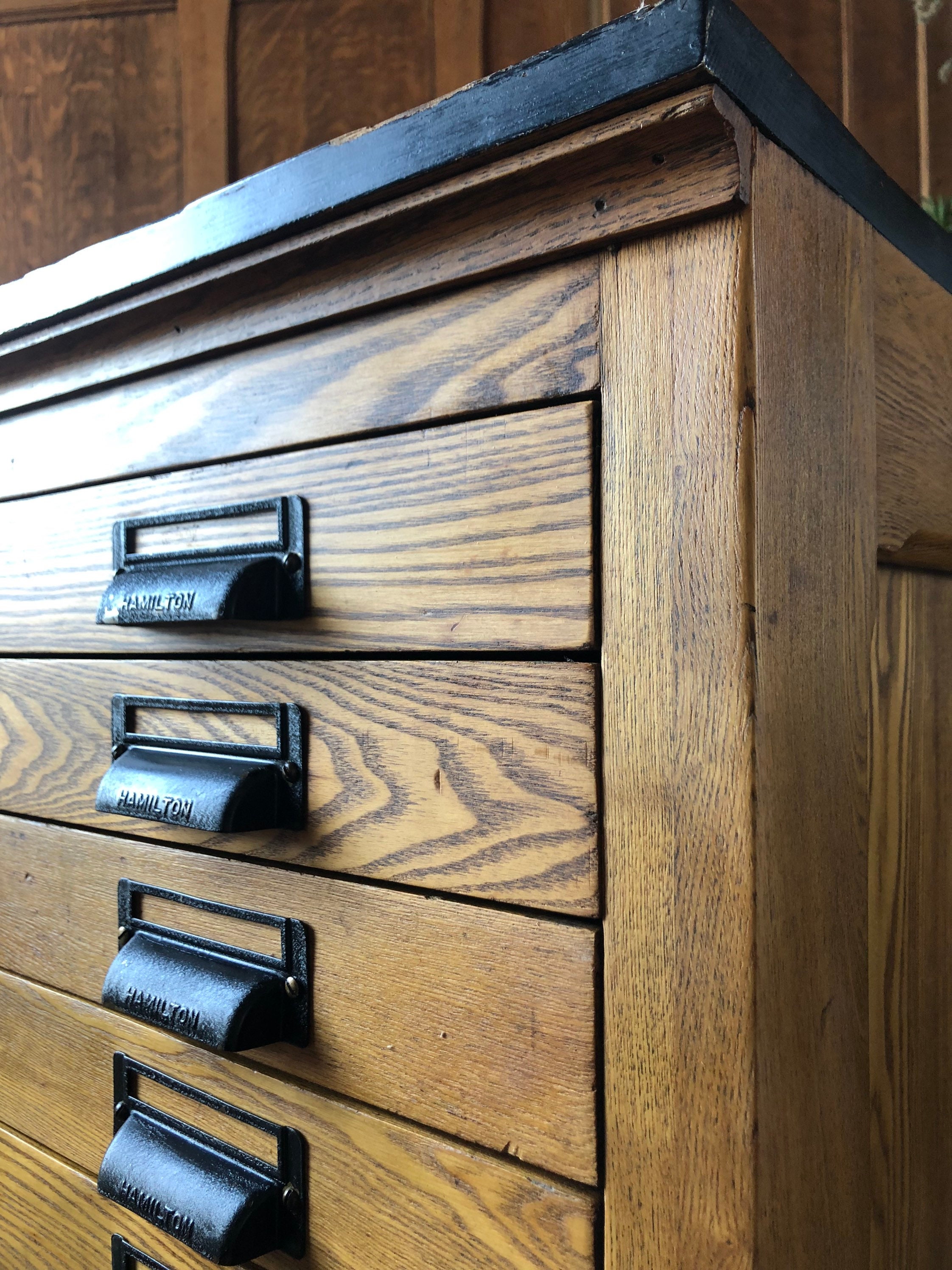 PAIR of Antique Flat File Oak Printers Parts