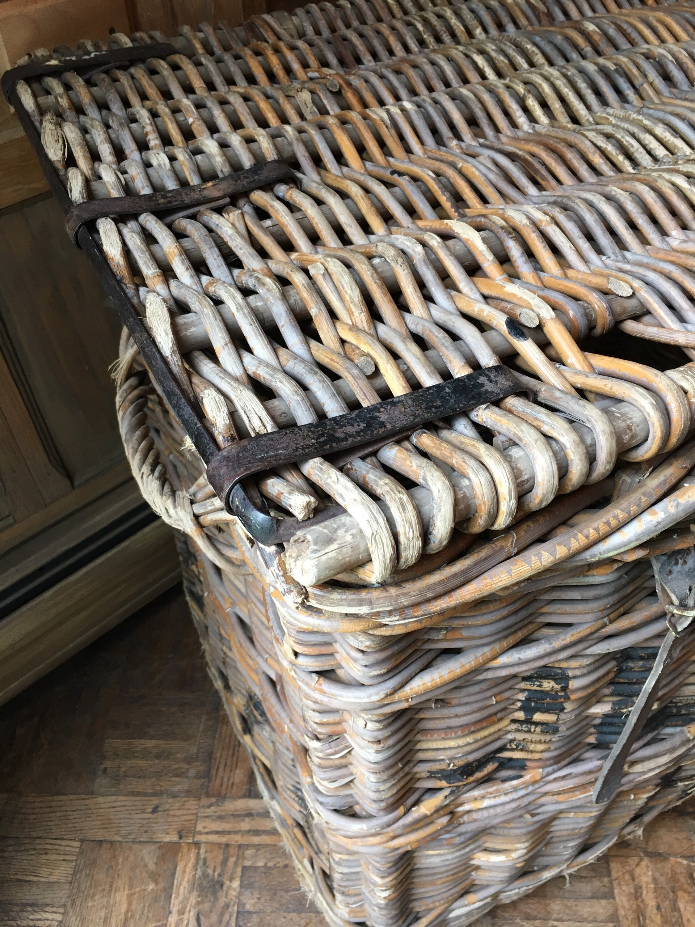 LARGE Antique Wicker Textile Mill Basket, Linen Shipping