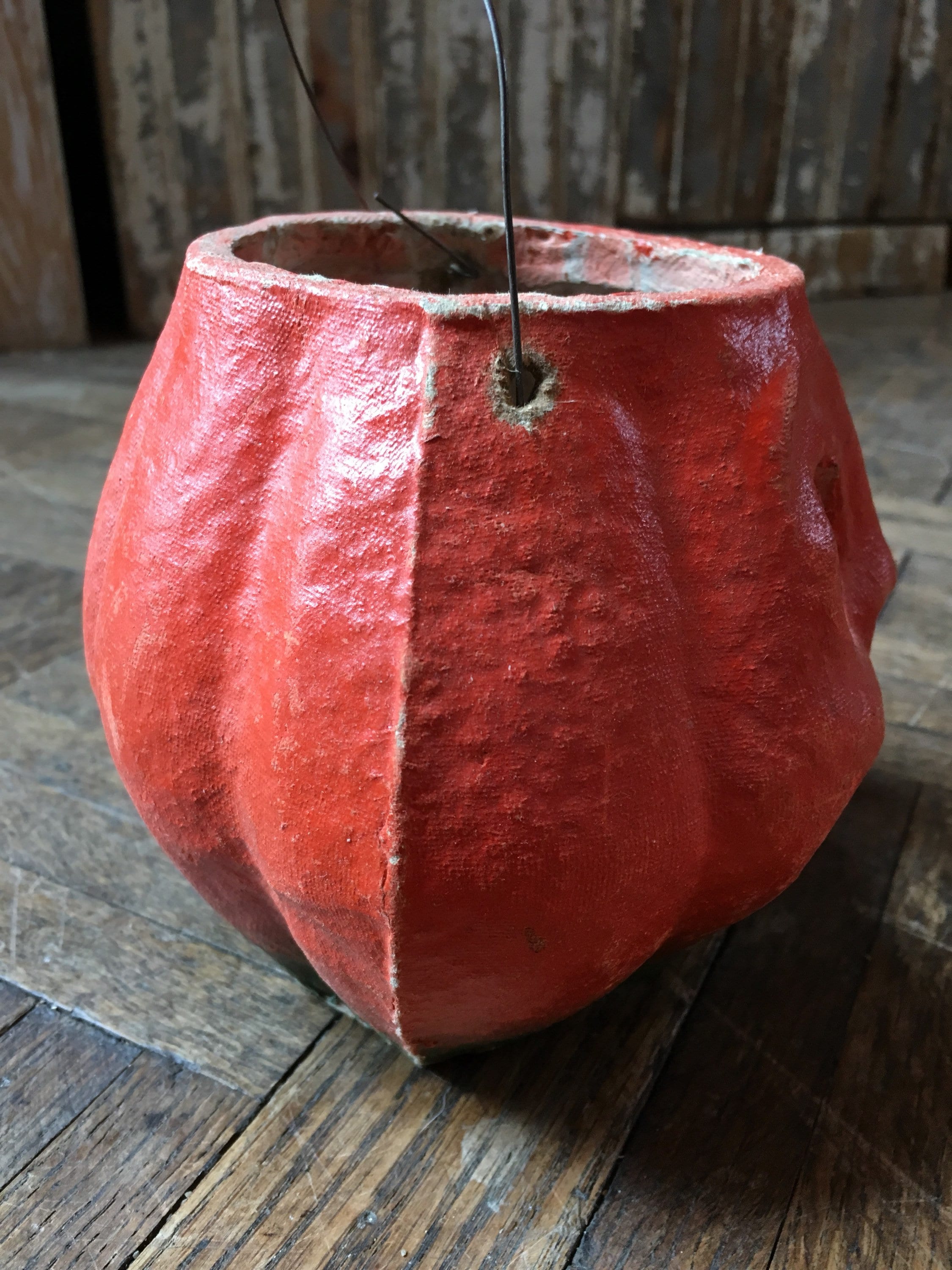 Antique Paper Mache Pumpkin, 1930s Halloween Decor, Vintage Paper Mache