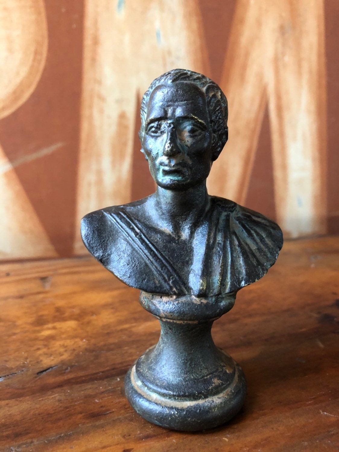 Vintage Julius Caesar Brass Bust, Mini Bust, Miniature Sculpture, Brass Decor, Julius Caesar