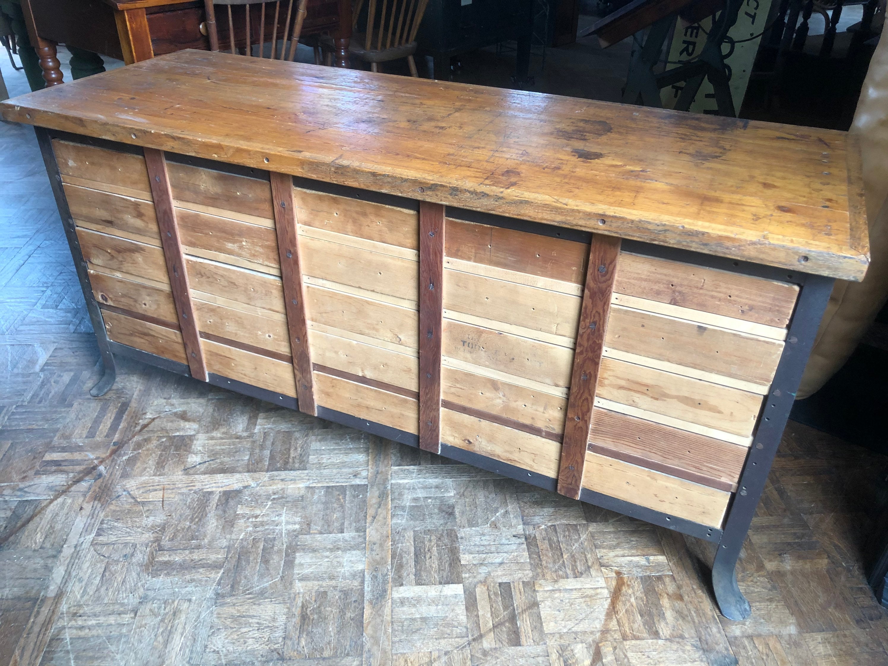 Industrial Workbench with Drawers, Workbench Console Table, Apothecary