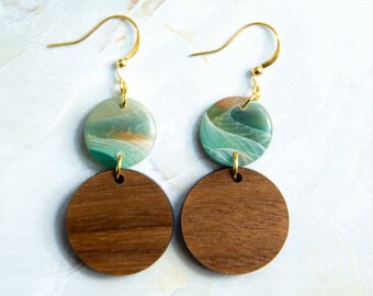 Green Clay Earrings, Earthy Earrings, Wood Jewelry, Birthday Gifts For Her, Boho Jewelry For Women, Unique Jewelry Gift, Easter Gift