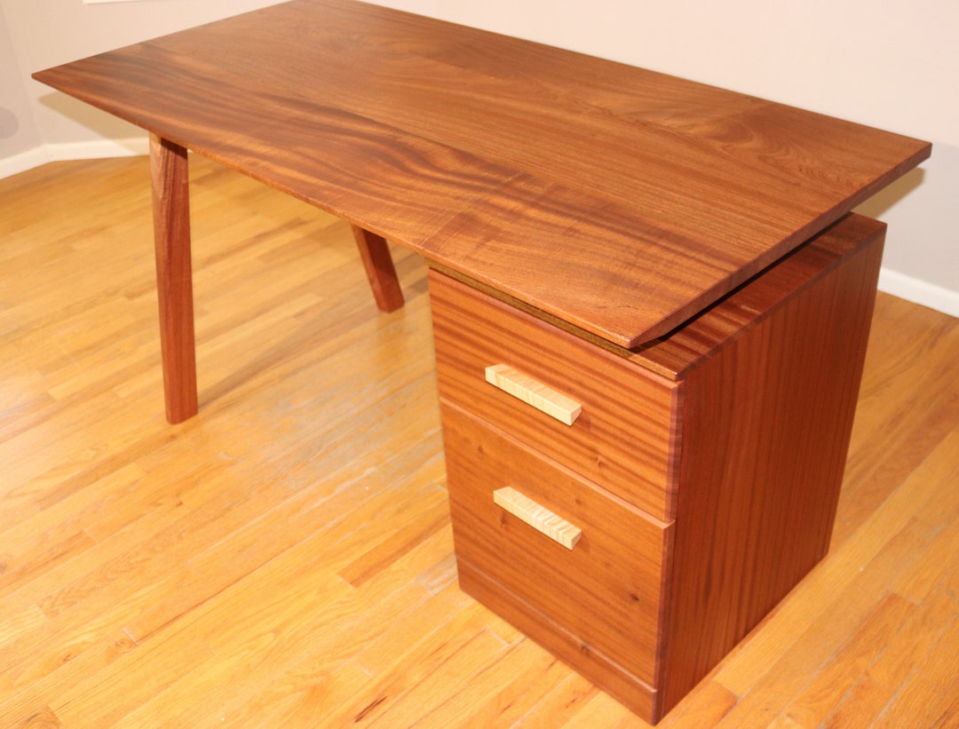 Solid Wood Desk With Drawers Mid Century Modern Custom Etsy