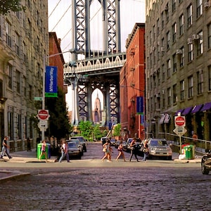 24 x 36 inch Poster Print, Manhattan Bridge, Washington Street, Lithograph, Urban Landscape, DUMBO Brooklyn, NYC, USA