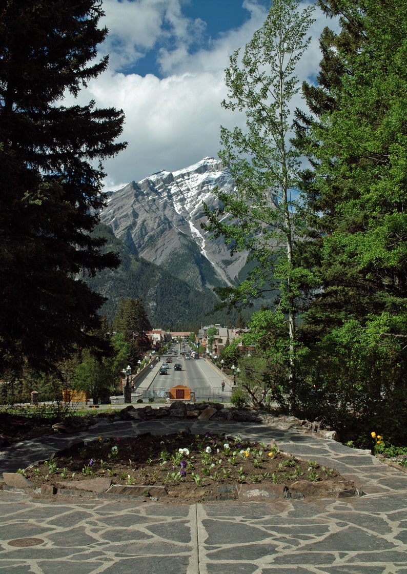 Fine Art Print, Banff Avenue, Mountain Landscape, Cascade Mountain, Banff Alberta, Canada Full Color