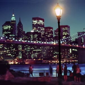 Fine Art Print, Urban Landscape, Brooklyn Bridge Park Night, New York City USA