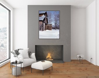 Fine Art Print,  Sugar Shack, Country Landscape, Lanark County, Mississippi Mills, Snow Drift, Ontario Canada