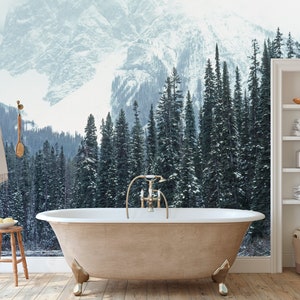 Giclee Print, Decal, Mural, Wallpaper, Forest Mountain Landscape, Rocky Mountain Snowstorm, Mountain Lake  Landscape, Jasper Alberta, Canada