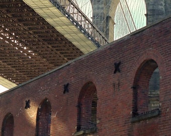 Fine Art Poster Print, Urban Landscape, Brooklyn Bridge over Tobacco Warehouse, DUMBO, Brooklyn, New York, USA