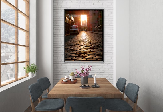 Fine Art Print, Urban Landscape, Cobblestone Street, Dumbo, Brooklyn Bridge, New York, USA