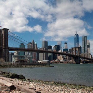 Fine Art Print, Brooklyn Bridge, Urban Landscape, World Trade Center, Jane&#39;s Carousel & Manhattan, Pebble Beach, NYC