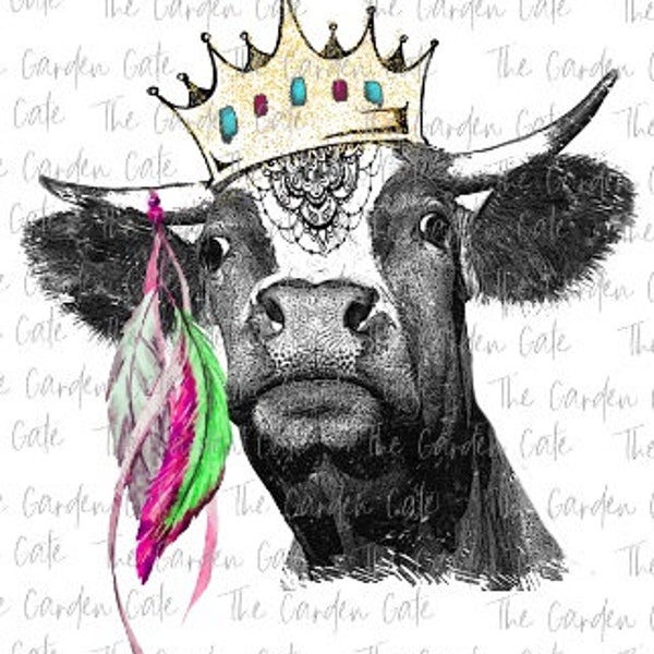 Cow with Crown and Feathers Sublimation TRANSFER