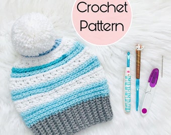 PATTERN - Lorelai Slouch - Crochet Beanie Pattern - Messy Bun Beanie Pattern - Child / Adult Toque Pattern - PDF download