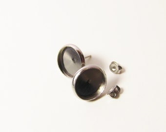 1 pair Stainless Steel Ear studs for Cabochons 12mm