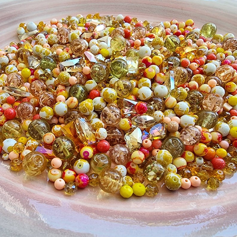 Glass beads mix 100g Yellow/Orange afbeelding 1