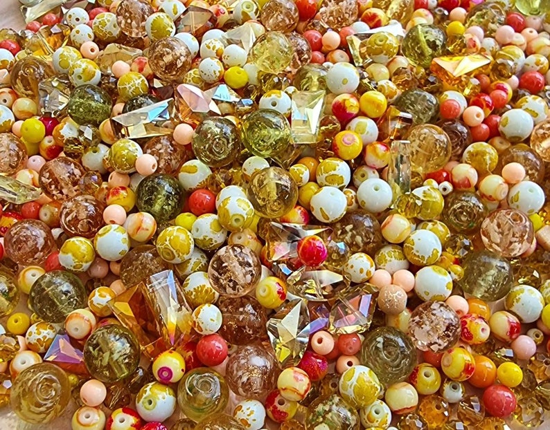 Glass beads mix 100g Yellow/Orange image 2