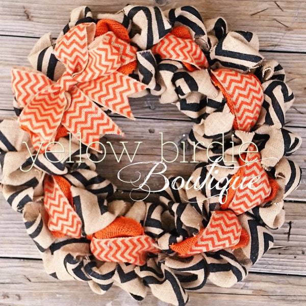 Fall Burlap Wreath - Black and Orange Chevron Burlap Wreath-Thanksgiving wreath Halloween Wreath- Front Door, Autumn Wreath, Fall Wreath