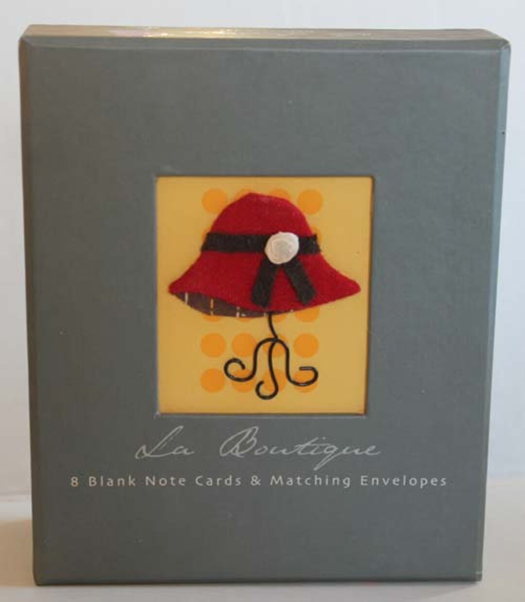 17 Piece La Boutique Notecard Set Felt Hat on Wire Stand Applied
