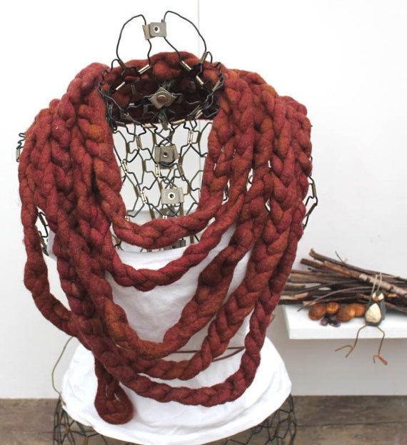 Chain Rope Scarf Braided Fashion Scarf Exclusive Skinny Felted Scarf Rust Skinny Scarf Hand Dyed Wool Top Roving Fashion Scarf 20 Ft Etsy