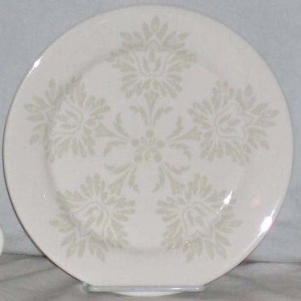 Gorham Jade Khaki Accent Plate - Gorham Stoneware Plate - Jade Khaki & Ivory Fleur de Lis Toile Salad and Dessert Plate - Ivory Beige Plate