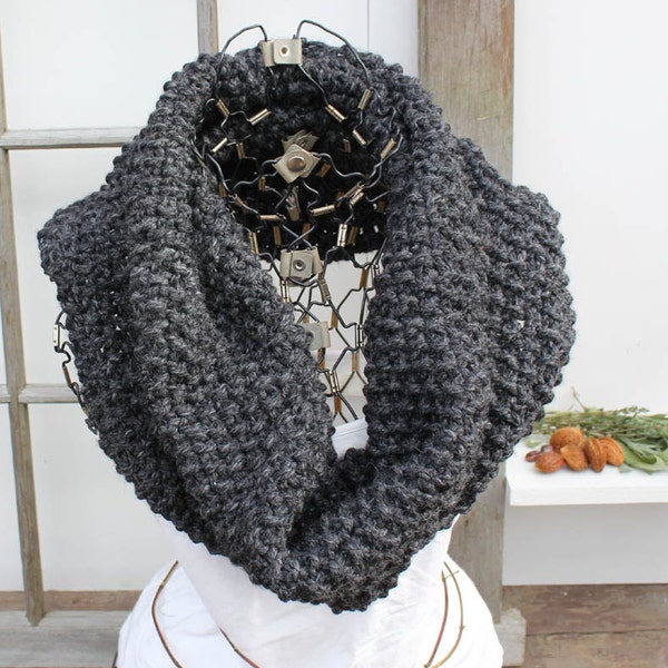 Dark Gray Chunky Knit Infinity Cowl - Chunky Knit Hooded Infinity Scarf - Iron Grey Infinity Scarf - Grey Infinity Cowl - Winter Cowl - Gift