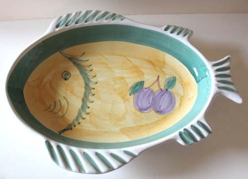 CALECA ITALY COLOR BLOCKS 14 3/4 FISH PLATTER PASTEL BLUE BAND SHALLOW  BOWL