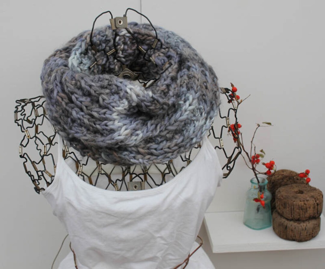 Chunky Infinity Cowl - Knit Cowl - Chunky Hand Knit Cowl - Storm Clouds ...